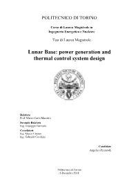 Lunar Base: Power Generation and Thermal Control System Design