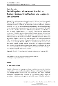 Sociolinguistic Situation of Kurdish in Turkey: Sociopolitical Factors and Language Use Patterns
