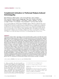 Complement Activation in Peritoneal Dialysis–Induced Arteriolopathy