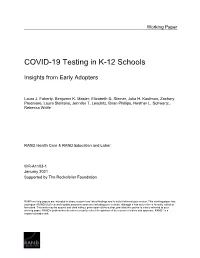 COVID-19 Testing in K-12 Schools
