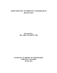 Keep Moving to Prevent and Relieve Back Pain