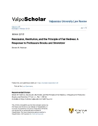 Rescission, Restitution, and the Principle of Fair Redress: a Response to Professors Brooks and Stremitzer