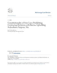 Constitutionality of State Laws Prohibiting Contractual Relations with Burma: Upholding Federalism's Purpose, the Jay A