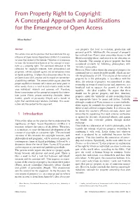 From Property Right to Copyright: a Conceptual Approach and Justifications for the Emergence of Open Access