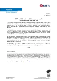 MTR Awarded Operations and Maintenance Contract for Macao