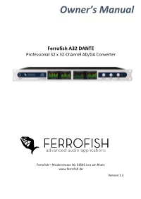 Owner's Manual Ferrofish A32 DANTE