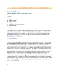 Physics and Astronomy (Classes QB, QC, and Selected Portions of Z)