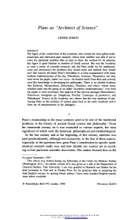 Plato As "Architectof Science"