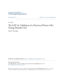 The EAT-16: Validation of a Shortened Form of the Eating Attitudes Test Elizabeth Mclaughlin