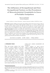 The Influence of Occupational and Non- Occupational Factors on the Prevalence of Musculoskeletal Complaints in Users of Portable Computers
