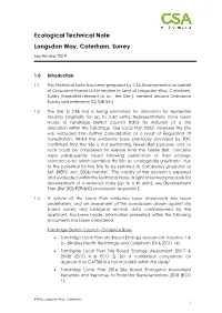 Ecological Technical Note Longsdon Way, Caterham, Surrey