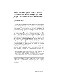 Rabbi Samson Raphael Hirsch's View of Secular Studies in The