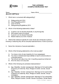 TAXI LICENSING EXAMPLE KNOWLEDGE TEST Name___Date of Birth