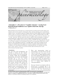 “Atmosphere”, a Precursor of “Cognitive Schemas”: Tracing Tacit Phenomenological Influences on Cognitive Behaviour Therapy by Rodrigo Becerra
