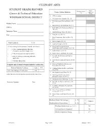 CULINARY ARTS STUDENT GRADE RECORD Module Windham Module Competency Course Outline Modules Test Career & Technical Education Rating A