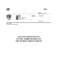 List of Participants to the Third Session of the World Urban Forum