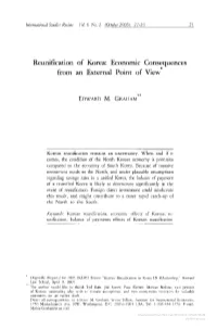 Reunification of Korea: Economic Consequences from an External Point of View*