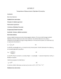 LECTURE 37 Temperature Measurement: Radiation Pyrometry