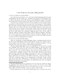 A Lecture on Islamic Philosophy