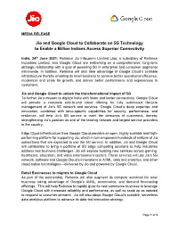 Jio and Google Cloud to Collaborate on 5G Technology to Enable a Billion Indians Access Superior Connectivity
