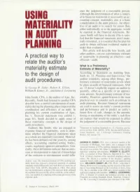 Using Materiality in Audit Planning