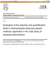 Evaluation of the Detection and Quantification Limits in Electroanalysis Using Two Popular Methods: Application in the Case Study of Paraquat Determination