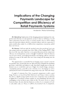 Implications of the Changing Payments Landscape for Competition and Efficiency of Retail Payments Systems