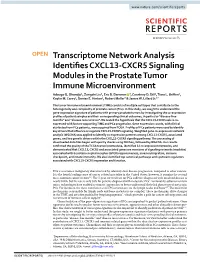 Transcriptome Network Analysis Identifies CXCL13-CXCR5 Signaling Modules in the Prostate Tumor Immune Microenvironment
