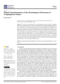 Digital Transformation of the Etymological Dictionary of Geographical Names