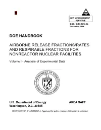 Doe Handbook Airborne Release Fractions/Rates and Respirable