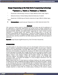 Page 1 Sanger Sequencing As the Holy Grail of Sequencing