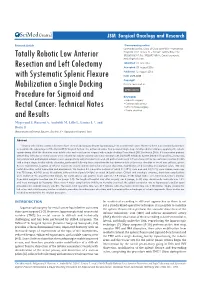 Totally Robotic Low Anterior Resection and Left Colectomy With