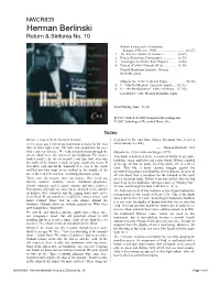 Herman Berlinski Return & Sinfonia No