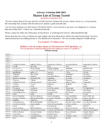 Master List of Terms Tested Last Updated 1 September 2019