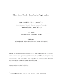 Observation of Ultraslow Group Velocity of Light in a Solid