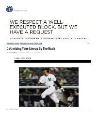 Optimizing Your Lineup by the Book by Sky Kalkman Updated Oct 9, 2012, 12:08Pm EDT