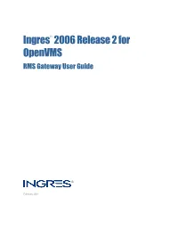 Ingres 2006 R2 for Openvms RMS Gateway User Guide