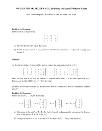 MA 242 LINEAR ALGEBRA C1, Solutions to Second Midterm Exam