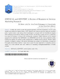 SERVQUAL and SERVPERF: a Review of Measures in Services Marketing Research by Mohd