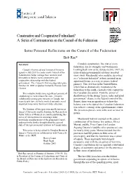 Some Personal Reflections on the Council of the Federation