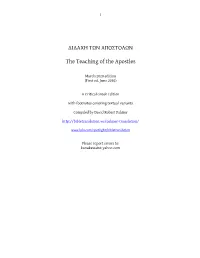 The Didache, the Teaching of the Twelve Apostles to the Gentiles