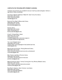 CONTACTS for TEACHING with PRIMARY SOURCES Librarians