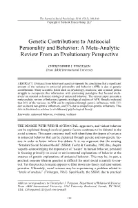 Genetic Contributions to Antisocial Personality and Behavior: a Meta-Analytic Review from an Evolutionary Perspective