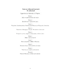 Notes on Advanced Geometry Dr. John Sarli Approximate Schedule of Topics