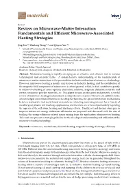Review on Microwave-Matter Interaction Fundamentals and Efﬁcient Microwave-Associated Heating Strategies