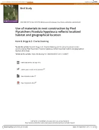 Use of Materials in Nest Construction by Pied Flycatchers Ficedula Hypoleuca Reflects Localized Habitat and Geographical Location