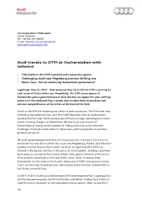 Audi Travels to DTM at Oschersleben with Tailwind