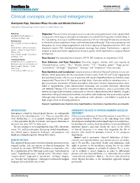 Clinical Concepts on Thyroid Emergencies