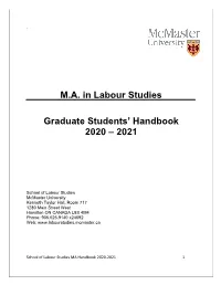 Labour Studies M.A. Handbook