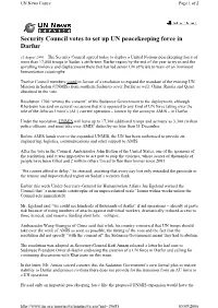 Security Council Votes to Set up UN Peacekeeping Force in Darfur